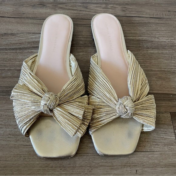 Loeffler Randall Shoes - Loeffler Randall Daphne Pleated Bow Slides Platinum Size 8.5